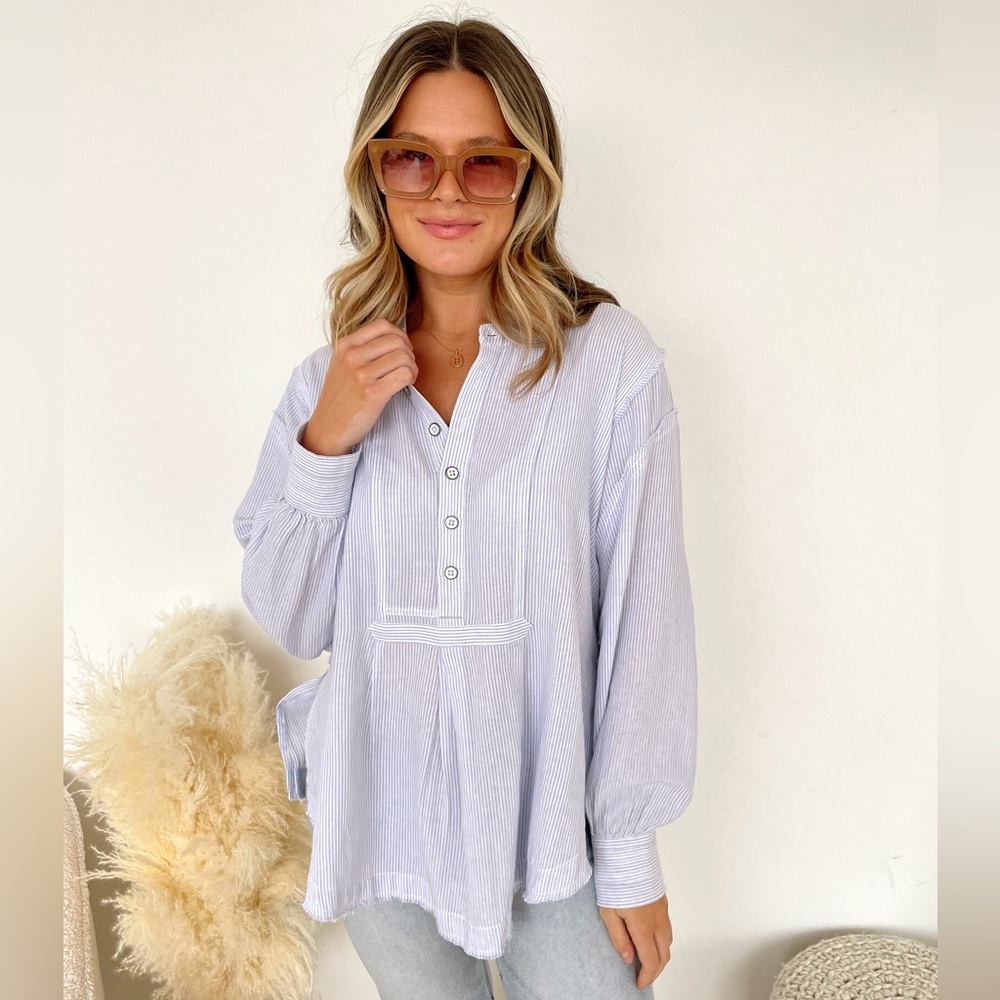 Free People Soft Blue Button-Up Blouse